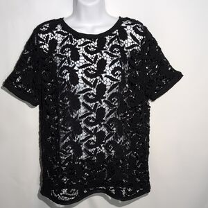 LOFT Black Lace Overlay Blouse